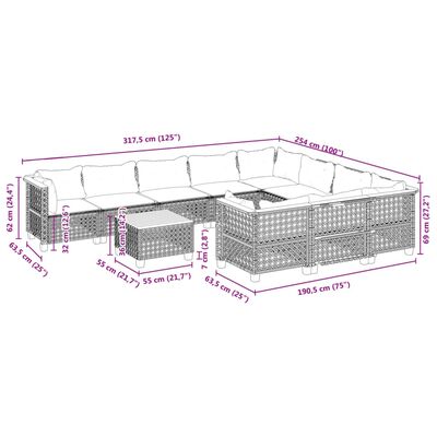 vidaXL Σαλόνι Κήπου Σετ 11 Τεμαχίων Μαύρο Συνθετικό Ρατάν με Μαξιλάρια