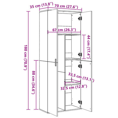 vidaXL Ντουλάπι Μαύρο 70x35x180 εκ. από Επεξεργασμένο Ξύλο