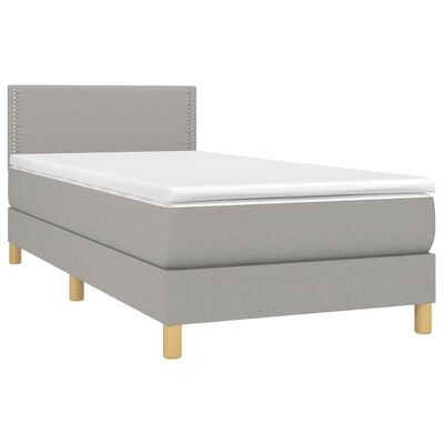 vidaXL Κρεβάτι Boxspring με Στρώμα & LED Αν.Γκρι 90x190 εκ. Υφασμάτινο