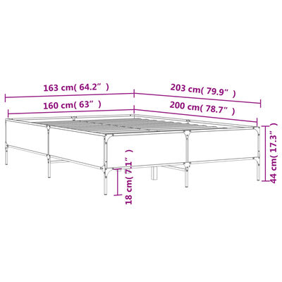 vidaXL Πλαίσιο Κρεβατιού Γκρι Sonoma 160x200 εκ. Επεξ. Ξύλο & Μέταλλο