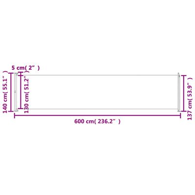 vidaXL Σκίαστρο Πλαϊνό Συρόμενο Βεράντας Καφέ 140 x 600 εκ.