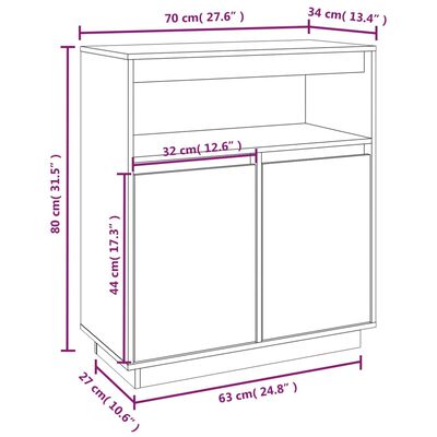 vidaXL Συρταριέρα Μαύρος 70 x 34 x 80 εκ. από Μασίφ Ξύλο Πεύκου