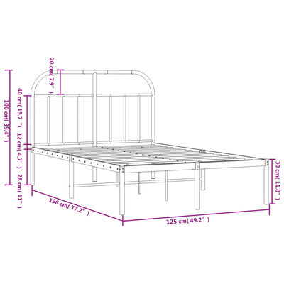 vidaXL Πλαίσιο Κρεβατιού με Κεφαλάρι Μαύρο 120 x 190 εκ. Μεταλλικό