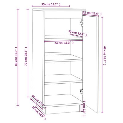 vidaXL Παπουτσοθήκη Μαύρη 35 x 35 x 80 εκ. από Μασίφ Ξύλο Πεύκου