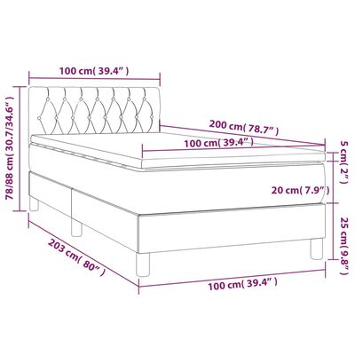 vidaXL Κρεβάτι Boxspring με Στρώμα & LED Σκ. Πράσινο 100x200εκ Βελούδο