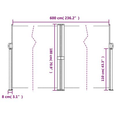 vidaXL Σκίαστρο Πλαϊνό Συρόμενο Τερακότα 180 x 600 εκ.