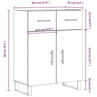 vidaXL Ντουλάπι Γκρι Sonoma 69,5 x 34 x 90 εκ. από Επεξεργασμένο Ξύλο