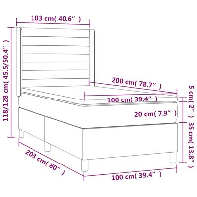 vidaXL Κρεβάτι Boxspring με Στρώμα & LED Taupe 100x200 εκ. Υφασμάτινο