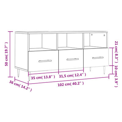 vidaXL Έπιπλο Τηλεόρασης Γυαλ. Λευκό 102x36x50 εκ. Επεξεργασμένο Ξύλο