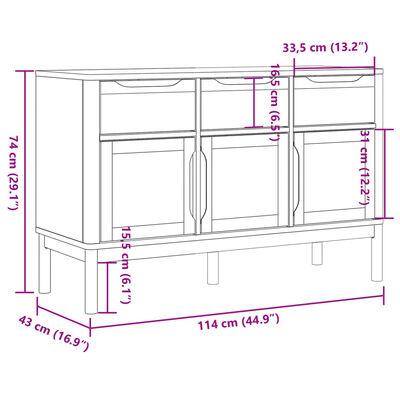 vidaXL Ντουλάπι FLORO Λευκή 114 x 43 x 74 εκ. από Μασίφ Ξύλο Πεύκου