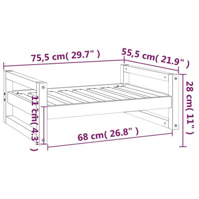 vidaXL Κρεβάτι Σκύλου Μελί 75,5x55,5x28 εκ. από Μασίφ Ξύλο Πεύκου