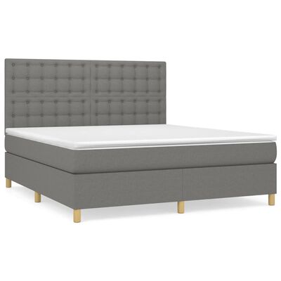 vidaXL Κρεβάτι Boxspring με Στρώμα Σκούρο Γκρι 180x200 εκ Υφασμάτιν