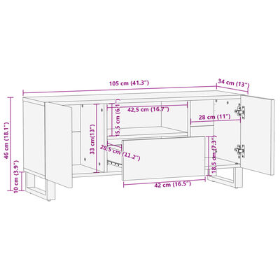 vidaXL Έπιπλο Τηλεόρασης 100x34x46 εκ. από Μασίφ Ξύλο Μάνγκο