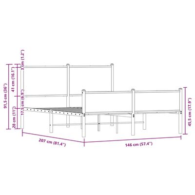 vidaXL Πλαίσιο Κρεβατιού με Κεφαλάρι/Υποπόδιο Καφέ Δρυς Μεταλλικό