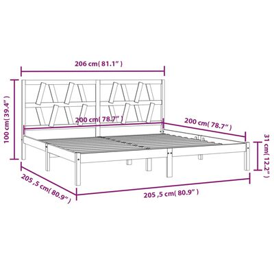 vidaXL Πλαίσιο Κρεβατιού Μαύρο 200 x 200 εκ. από Μασίφ Ξύλο Πεύκου