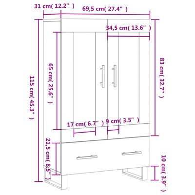 vidaXL Ντουλάπα Γκρι Σκυροδέματος 69,5 x 31 x 115 εκ. Επεξεργ. Ξύλο