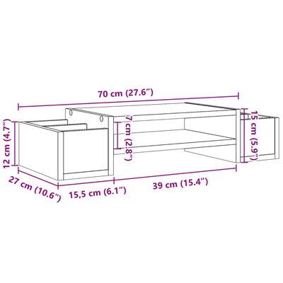 vidaXL Βάση Οθόνης με Αποθ. Καπνιστή Δρυς 70x27x15 εκ Επεξεργ. Ξύλο