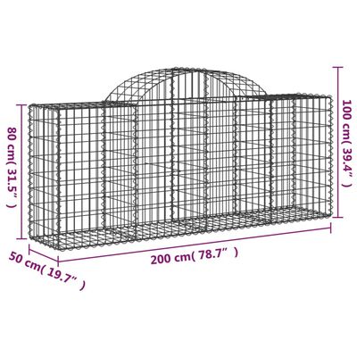 vidaXL Συρματοκιβώτια Τοξωτά 10 τεμ. 200x50x80/100 εκ. Γαλβαν. Ατσάλι