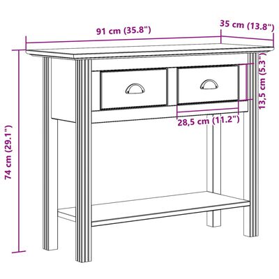 vidaXL Τραπέζι Κονσόλα BODO Καφέ 91x35x74 εκ. Μασίφ Ξύλο Πεύκου