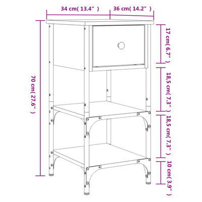 vidaXL Κομοδίνα 2 τεμ. Μαύρα 34 x 36 x 70 εκ. από Επεξεργασμένο Ξύλο