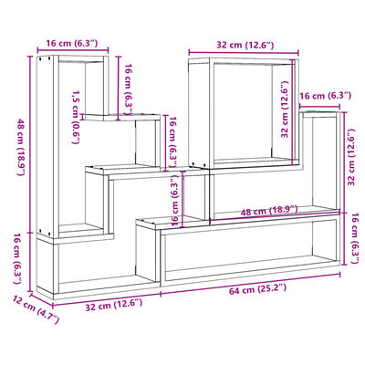 vidaXL Ραφιέρα Τοίχου Καπνιστή Δρυς 96x12x64 εκ. Επεξεργασμένο Ξύλο