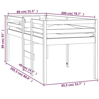 vidaXL Κρεβάτι Υπερυψωμένο Καφέ Μελί 80x200 εκ. από Μασίφ Ξύλο Πεύκου