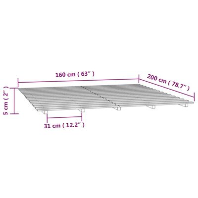 vidaXL Πλαίσιο Κρεβατιού Λευκό 160 x 200 εκ. από Μασίφ Ξύλο Πεύκου