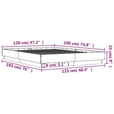 vidaXL Πλαίσιο Κρεβατιού Γκρι Σκυροδέματος 120x190 εκ. Επεξεργ. Ξύλο