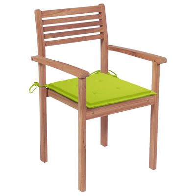 vidaXL Καρέκλες Κήπου 2 τεμ. από Ξύλο Teak με Φωτ. Πράσινα Μαξιλάρια