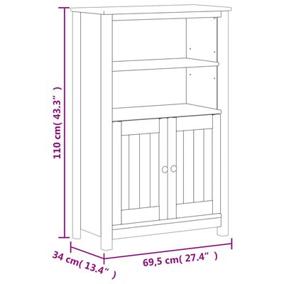 vidaXL Ντουλάπι Μπάνιου BERG Λευκό 69,5x34x110 εκ. Μασίφ Ξύλο Πεύκου