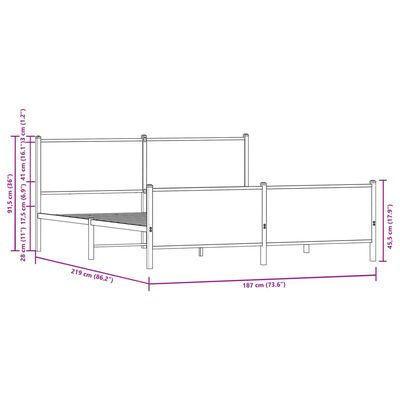 vidaXL Σκελετός Κρεβ. Χωρίς Στρώμα Καφέ Δρυς 183x213 εκ. Μεταλλικό