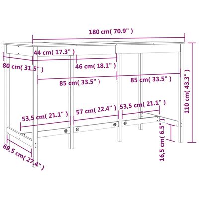 vidaXL Τραπέζι Μπαρ 180 x 80 x 110 εκ. από Μασίφ Ξύλο Πεύκου