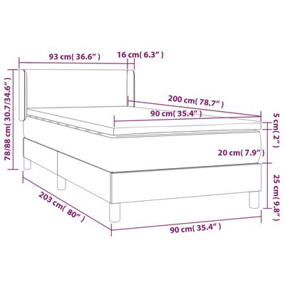 vidaXL Κρεβάτι Boxspring με Στρώμα Μαύρο 90x200εκ. από Συνθετικό Δέρμα