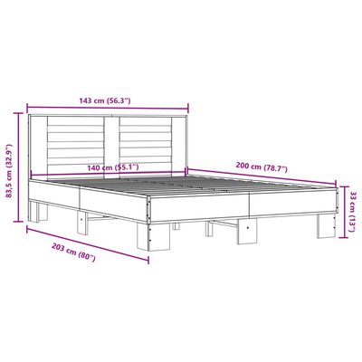 vidaXL Πλαίσιο Κρεβατιού Καφέ Δρυς 140x200 εκ. Επεξ. Ξύλο & Μέταλλο