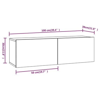 vidaXL Έπιπλα Τηλεόρασης Τοίχου 2 τεμ. Γκρι 100x30x30 εκ. Επ. Ξύλο