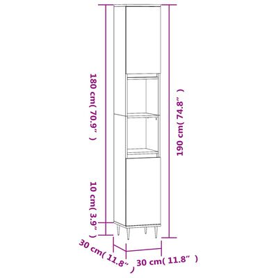 vidaXL Ντουλάπι Μπάνιου Γυαλιστερό Λευκό 30x30x190 εκ. Επεξεργ. Ξύλο