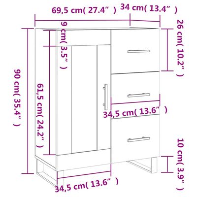 vidaXL Ντουλάπι Λευκό 69,5 x 34 x 90 εκ. από Επεξεργασμένο Ξύλο