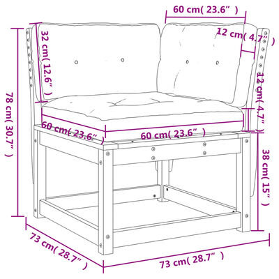 vidaXL Καναπές Κήπου Γων. Λευκός 73x73x78 εκ. Μασίφ Πεύκο Μαξιλάρια