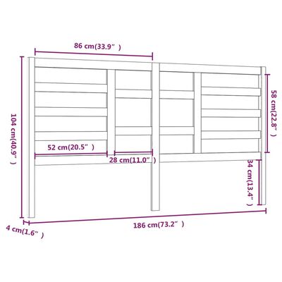 vidaXL Κεφαλάρι Κρεβατιού Λευκό 186 x 4 x 104 εκ. Μασίφ Ξύλο Πεύκου