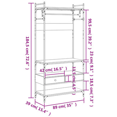 vidaXL Ντουλάπα με Συρτάρια Sonoma Δρυς 89x39x184,5 εκ. Μοριοσανίδα