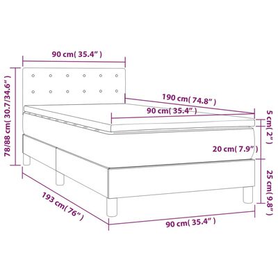 vidaXL Κρεβάτι Boxspring με Στρώμα Μαύρο 90x190 εκ. Βελούδινο