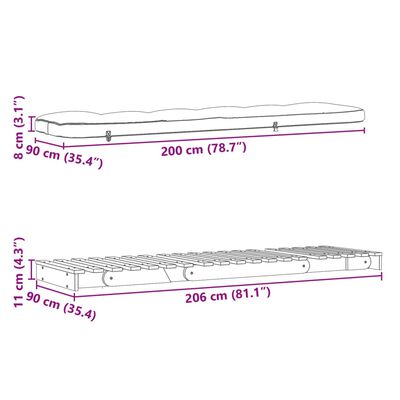 vidaXL Καναπές Κρεβάτι Futon/Στρώμα 90x206x11 Εμποτισμένο Ξύλο Πεύκου