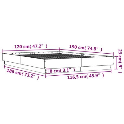 vidaXL Πλαίσιο Κρεβατιού με LED Μαύρο 120 x 190 εκ