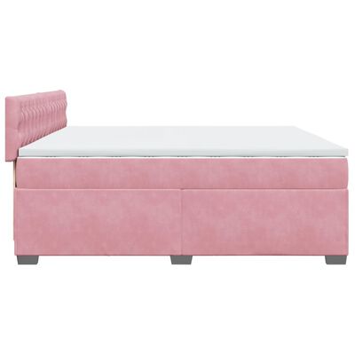 vidaXL Κρεβάτι Boxspring με Στρώμα Ροζ 200x200 εκ. Βελούδινο