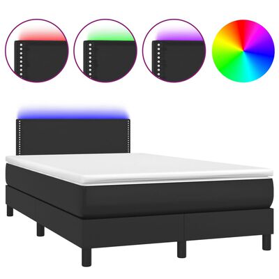 vidaXL Κρεβάτι Boxspring με Στρώμα & LED Μαύρο 120x200 εκ. Συνθ. Δέρμα