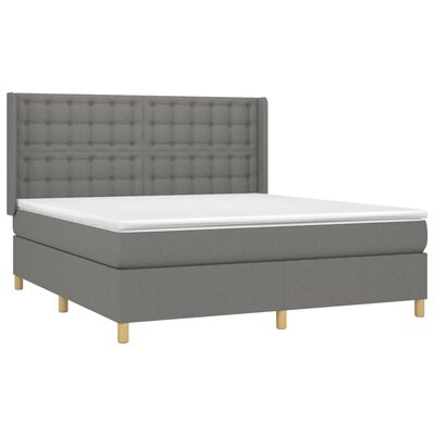 vidaXL Κρεβάτι Boxspring με Στρώμα & LED Σκ.Γκρι 180x200 εκ Υφασμάτινο