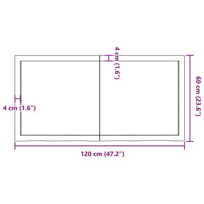 vidaXL Επιφ Τραπεζιού Αν Καφέ 120x60x(2-4)εκ. Επεξ. Μασίφ Ξύλο Δρυός