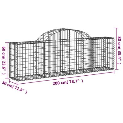 vidaXL Συρματοκιβώτια Τοξωτά 13 τεμ. 200x30x60/80 εκ. Γαλβαν. Ατσάλι