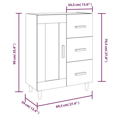 vidaXL Ντουλάπι Γυαλιστερό Λευκό 69,5x34x90 εκ. Επεξεργασμένο Ξύλο