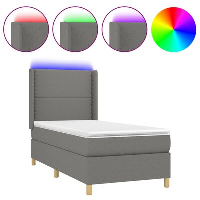 vidaXL Κρεβάτι Boxspring με Στρώμα & LED Σκ.Γκρι 80x200 εκ. Υφασμάτινο